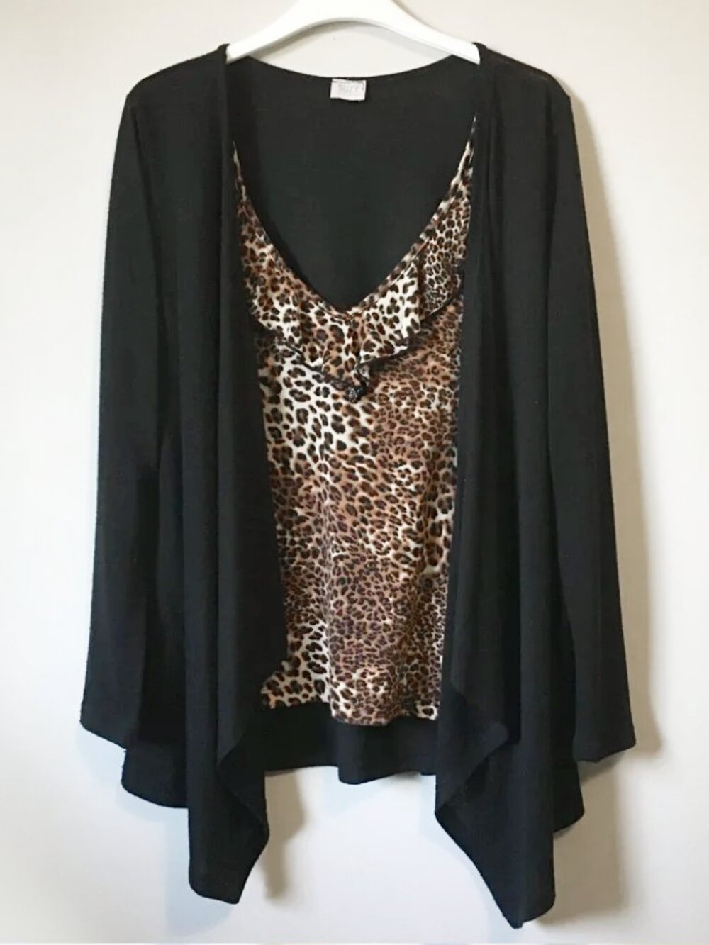 Snow Leopard Rosette Made in Canada Black Waterfall Cardigan & Tank Set
